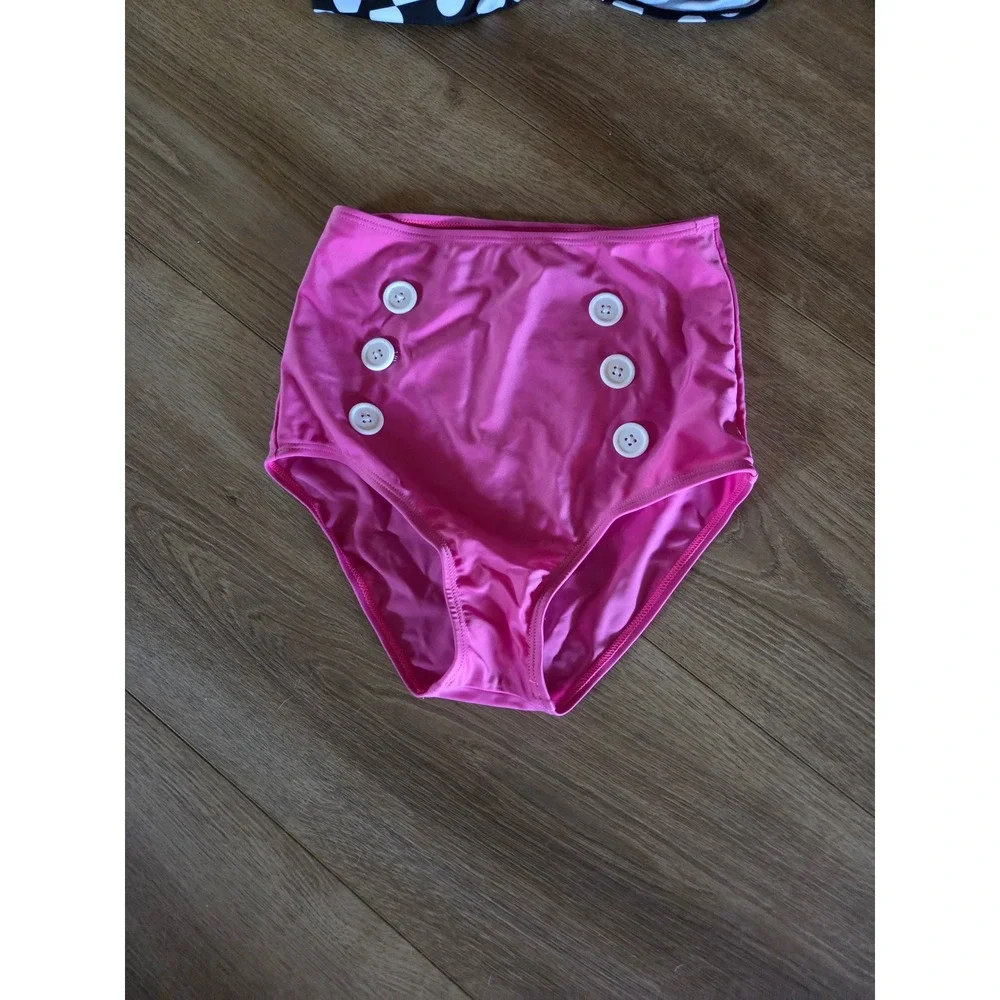 Retro Rockabilly Pink High Waisted Sailor Bikini Set Polka Dot Bandeau Top‎